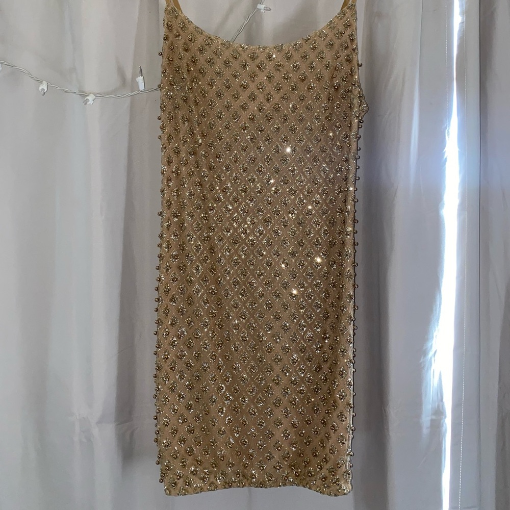 Gold Beaded Mini Dress